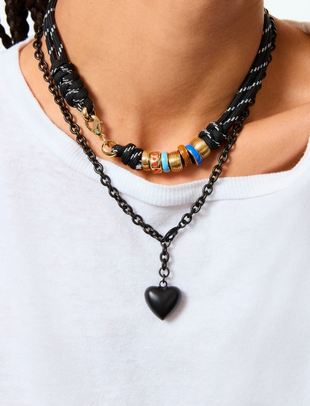 Roxanne Assoulin Black Cord Necklace with Gold, Blue and Red Beads - Picture 2 of 3